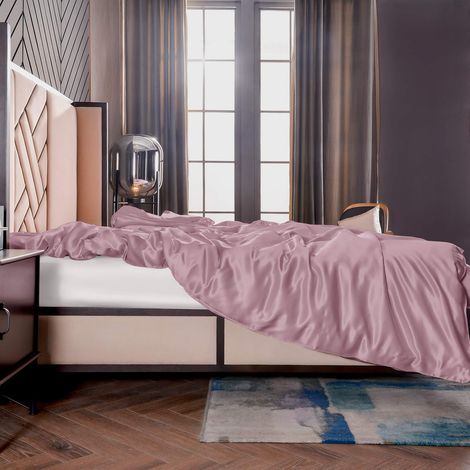 Housse de couette en soie - 100 % soie de mûrier 19 mommes - Violet - 135 x 200 cm (1/4)