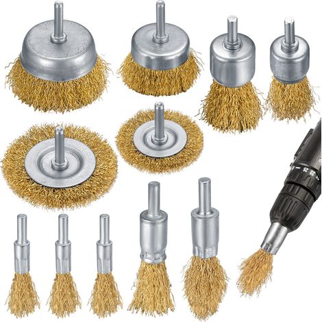 11 Pieces Brosse Metallique Fil D'acier Roue, Brosses de Nettoyage Polissage pour Perceuse Metallique Meuleuse Circulaire, avec Tige 1/4 Pouce pour Elimination Rouille, Corrosion, Peinture (1/5)