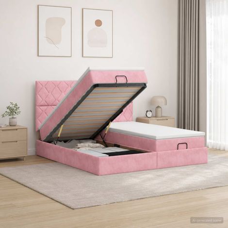 vidaXL Lit coffre avec matelas et LED Rose 180 x 200 cm Velours (1/5)