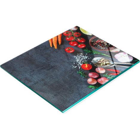 Planche à découper décorative en verre avec motif d'ingrédients, 60 x 52 cm