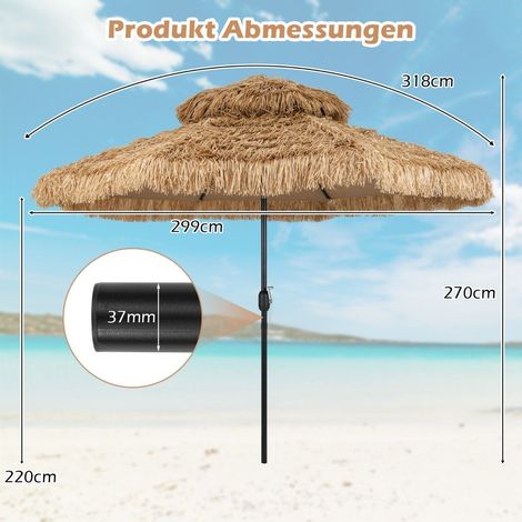 Sombrilla hawaiana Tiki, 299 cm de paja de polietileno, inclinación ajustable (1/5)