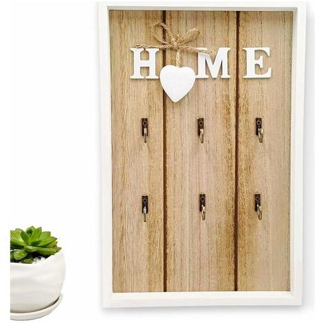 Armoire à clés, Boîte à clés Murale en Bois, avec 6 Crochets à Suspendre pour clés, Boîte de Clés en Bois Armoire à clés, Accessoire Parfait pour la Maison, 30x20x3cm (1/5)