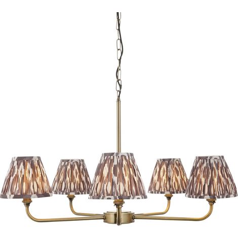 Endon Lille Suspension en laiton antique avec abat-jour en tissu Ikat gris perle 16 cm 5 x B22