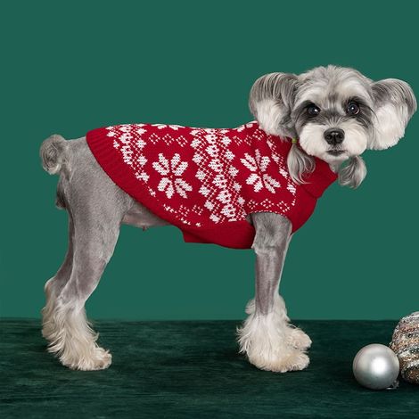 Pull-over Chien - Tricot Polaire Col Roulé - Motif Flocons De Neige - Pour Chihuahua Pug Labrador Retriever - Rouge - Taille S (1/4)