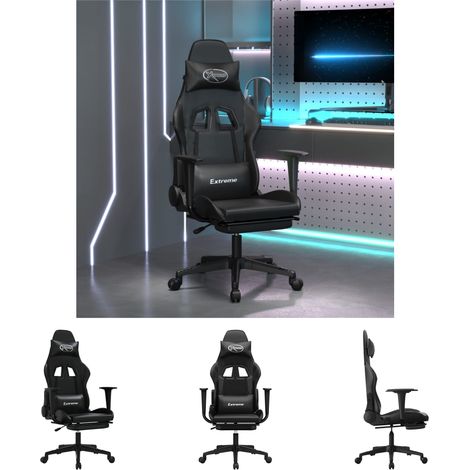 Gamingstuhl Schwarz - vidaXL Gaming-Stuhl mit Fußstütze Schwarz Kunstleder - Gamingstuhl mit Rückenlehne (1/5)