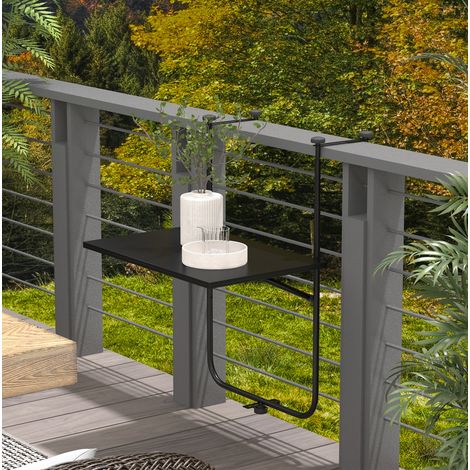 Table de balcon à suspendre pliante, réglable en 3 hauteurs, charge 15 kg, 62 x 60 cm, noire, pour balcon et terrasse, pratique pour petit espace  CHICFURN (1/5)