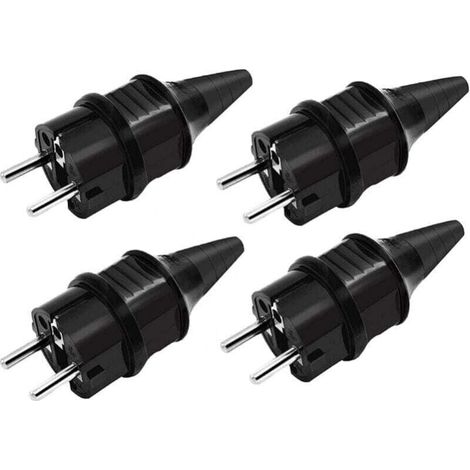 Enchufes de repuesto macho estándar, 4 conectores de goma con toma de tierra (250 V/16 A), resistentes al agua IP44, color negro. (1/4)