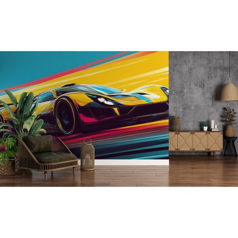 Papier peint voitures - voiture de sport futuriste jaune - 150 x 250 cm (1/2)