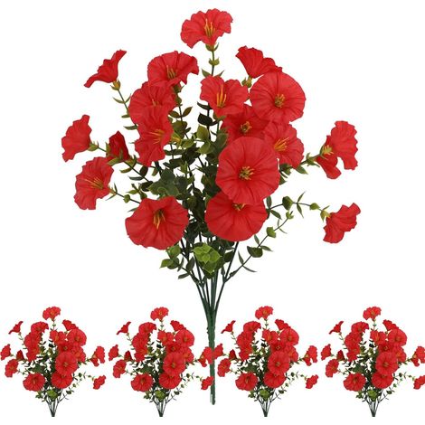 Cinque mazzi di fiori artificiali con fogliame verde, perfetti per decorare il portico - rosso. (1/5)