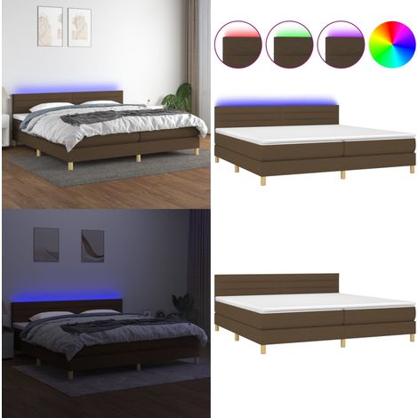 Sommier à lattes de lit matelas et LED Marron foncé 200x200 cm - Sommier Tapissier - Lit Plateforme - Lit Avec Led - Matelas À Ressorts Ensachés - Têtière Ajustable - Home & Living (1/5)