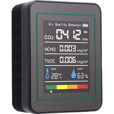 Monitor di CO2, monitor portatile della qualità dell'aria interna in grado di rilevare formaldeide, sostanze volatili, anidride carbonica, temperatura, umidità, adatto per la casa, a (1/5)