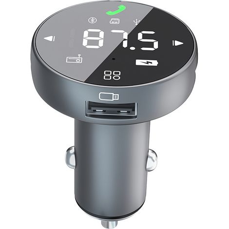 New Car Bluetooth MP3 Player FM Transmitter Car Charger QC3.0 Fast Charging Car Charger - Touchscreen Bluetooth Version [A+C] - Silver Gray 99190225 (1/4)
