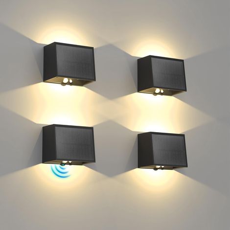 Set of 4 Solar Wall Lights, Motion Sensor, 1500mAh Battery, IP65 Waterproof, Garden Fence (1/5)