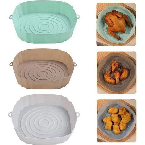 3 Pièces Accessoire Air Fryer (20cm), Pot en Silicone pour Friteuse à Air, Réutilisable Air Fryer Silicone Pot Panier (1/4)