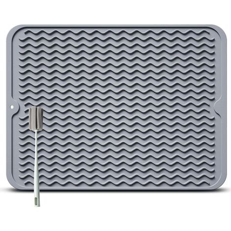 Grand Tapis Egouttoir Vaisselle - Évier Épais pour Un Séchage Rapide, 40 x 30 cm de avec Éponge Brosse, sans BPA, Égouttoir à Pliable Antidérapant Gris Clair 40x30'Gris Clair 40x30 cm'Gris Clair'40x30