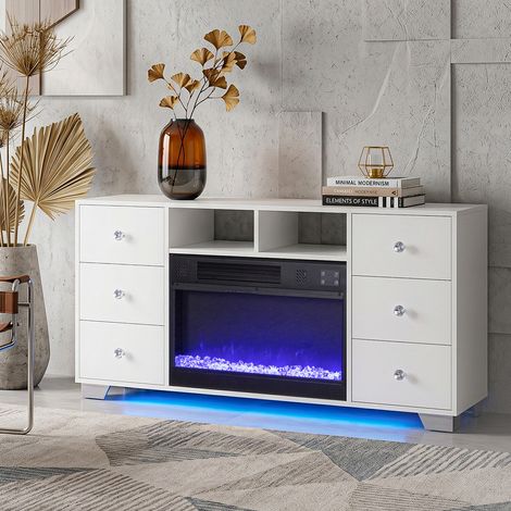 FENCHILIN Mueble de chimenea con iluminación RGB, 6 cajones, 140 cm x 65 cm x 40 cm (1/5)
