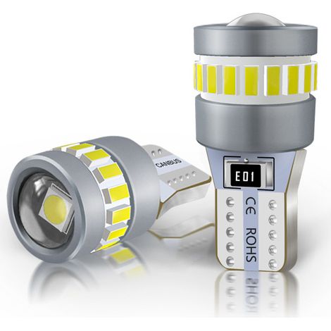 2 Pcs T10 (W5W) LED 6000K Blanc 12V Voiture Ampoules pour Lampe Remplacement de Position, Plaque, Dôme Côté et Stationnement