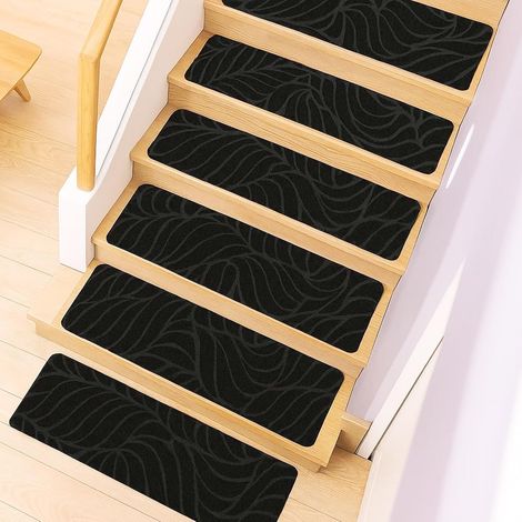 Youyijia 15pcs Anti-Rutsch Treppenmatten  65x20cm Teppich Treppenstufen Schutzmatten Für Kinder, Senioren, Haustiere, Selbstklebend Wiederverwendbar (Schwarz) (1/5)