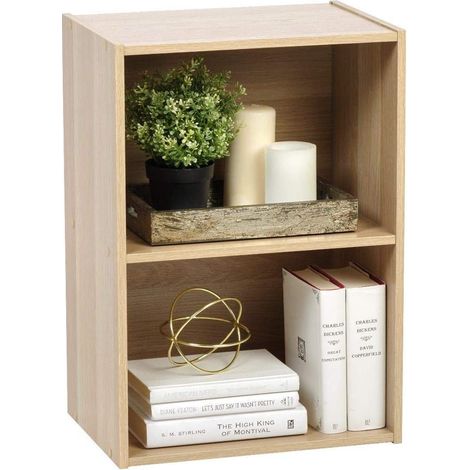 Iris Ohyama, Meuble de rangement, Bibliothèque, 2 étagères fixes, Solide, Design,Multifonctionnel, Bureau, Entrée, Chambre, Salon - Basic Storage Shelf CX-2 - Marron Clair (1/5)