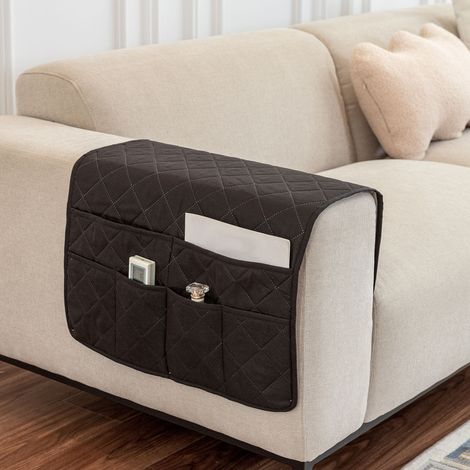 Housse D'accoudoir de Canapé,Housse de Fauteuil Antidérapante Matelassée,Organiseur de Rangement Imperméable avec 6 Poches (Noir) (1/5)
