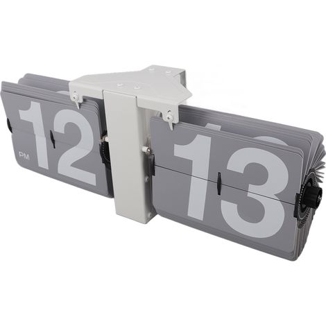 Horloge à chiffres basculants automatique Horloge mécanique à piles Horloge numérique rétro à chiffres basculants pour bureau, à poser ou à accrocher au mur 12 heures Support blanc et chiffres gris (1/5)