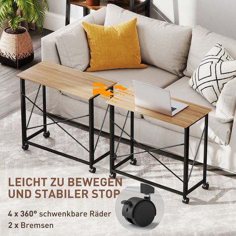 Table pliant avec roulettes, gain de place, acier, MDF, chêne (1/5)