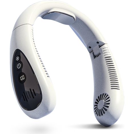 Ventilateur de Cou Portable – Flux Rafraîchissant – Batterie 5000 mAh Rechargeable USB – 3 Vitesses, Design Écouteurs – Mains Libres, Sans Pales – Blanc (1/5)