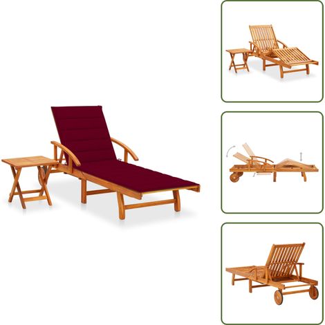 Sonnenliege mit Tisch und Auflage Akazie Massivholz - Sonnenliege - Gartenmöbel - Holz-Sonnenliege - Liege - Outdoor Möbel (1/5)