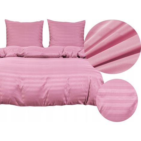 Damast-Hotelbettwäsche mit Streifen, 160x200, rosa, bonbonfarben (1/5)