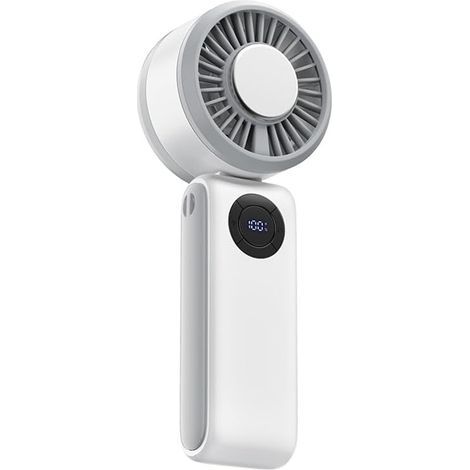 Ventilateur Portatif 3-en-1 - Tendance Voyage Nomade - Rechargeable 5 vitesses 4000mAh - Pliable 90° affichage numérique - Blanc (1/5)