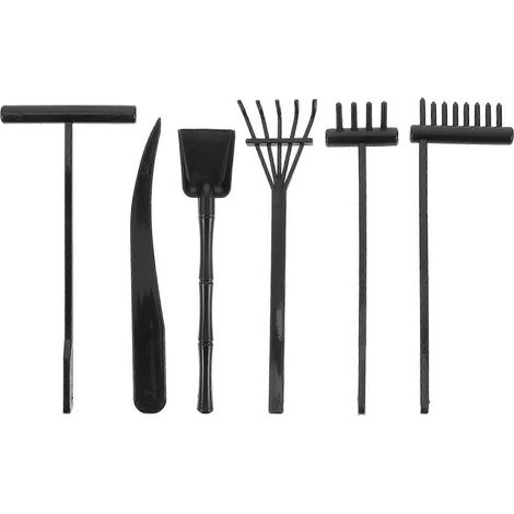 Ensemble de 6 accessoires de bureau : mini râteau de jardin, mini râteau zen, outils de jardin zen, accessoires de jardin zen, râteaux Feng Shui noirs (1/4)