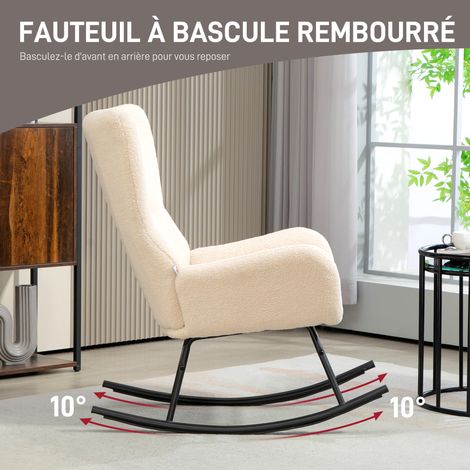 Fauteuil à bascule assise 10 cm pieds acier incurvés beige noir (1/5)