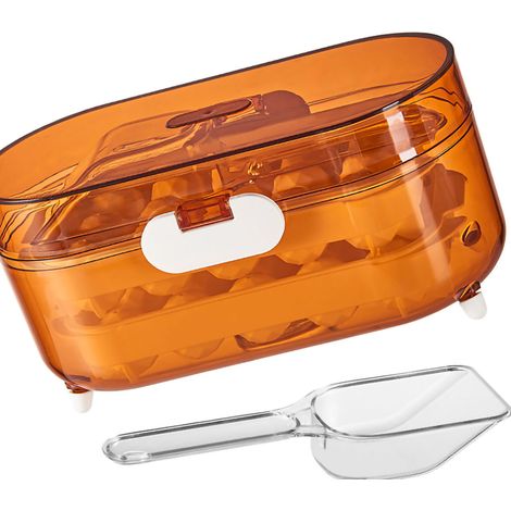 Moule à glaçons en silicone à 2 couches rigides avec système de fermeture antidérapant et stable, et spatule incluse. Couleur fauve. (1/4)