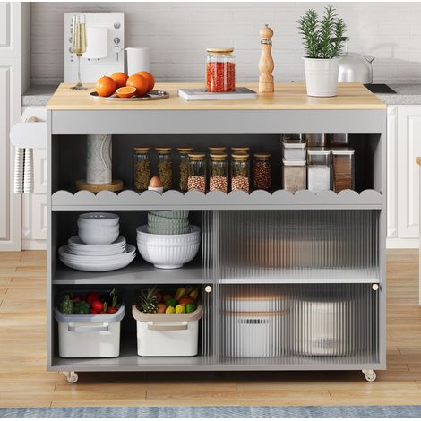 Kücheninselwagen mit Stauraum 122x46(69)x91 cm Grau OKMYHOME (1/5)