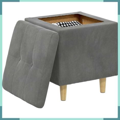 Pouf de rangement - 876811 - Gris foncé - Velours - 40 x 40 x 45 cm (1/5)