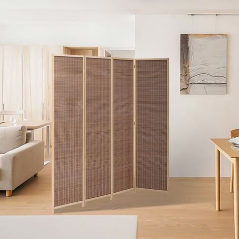 Brown Bamboo Woven 4 Panel Folding Room Divider Privacy Screen (1/5)