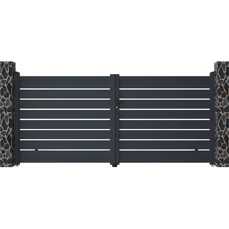 Cancello a battente traforato L350 x H158 cm in Alluminio Antracite - PRIMO