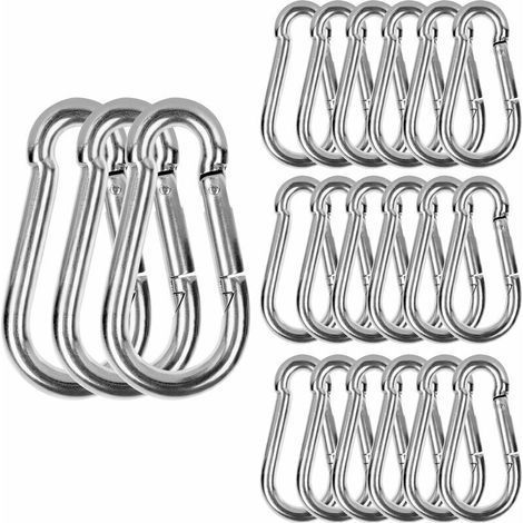 Mousquetons M6 en acier inoxydable, 20 mousquetons robustes et sécurisés – capacité de charge 120 kg / 260 lb, 304 mousquetons à crochet – 60 mm x φ6 mm (1/3)