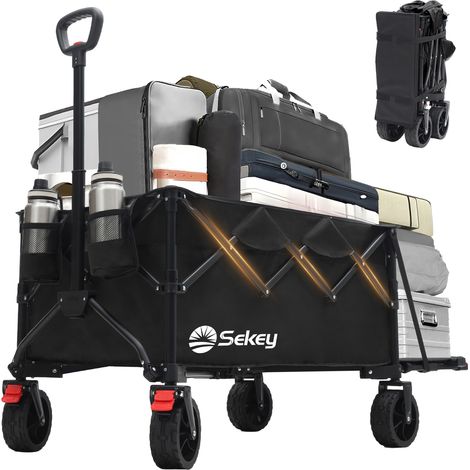 Sekey Chariot pliable avec hayon extensible – 175 L/250 L – charge 120 kg – Noir (1/5)