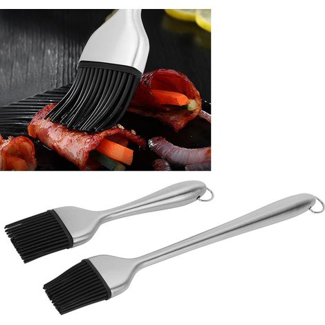Lot de 2 pinceaux à huile en acier inoxydable avec brosse à huile en silicone de qualité alimentaire pour barbecue et pâtisserie à domicile (1/5)