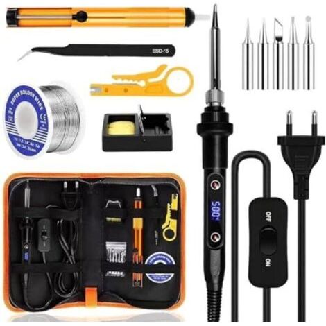 Kit de fer à souder 80 W, température réglable 180-560 °C, kit de soudage 13 en 1, interrupteur marche/arrêt avec 5 pointes de soudure, adapté à l'entretien de la maison et au bricolage.