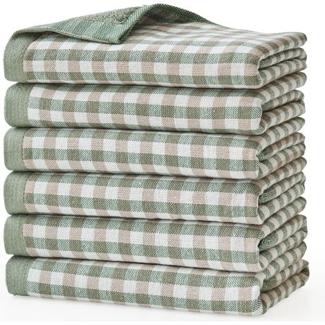 Lot de 6 torchons en coton pour laver la vaisselle 34 x 34 cm Chiffons absorbants Chiffons de cuisine imprimés à carreaux Chiffons de nettoyage pour laver la vaisselle fenêtres de la maison (1/5)