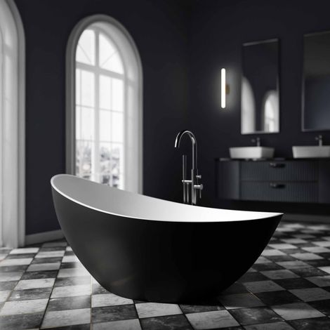 BERNSTEIN - Baignoire îlot VICE 2.0 en acrylique sanitaire - 183,5 x 78,5 x 76,9 cm - couleur sélectionnable - robinetterie en option Avec raccord standard 8028, Noir/blanc mat