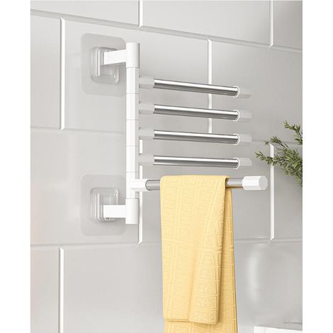 Porte-serviettes rotatif sans poinçon pour salle de bain, tige de suspension murale multicouche pouvant être déplacée (1/5)