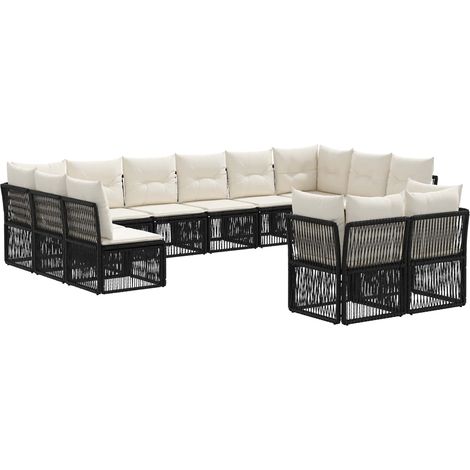 Gartensofa-set 12 pcs Schwarz Poly-Rattan vidaXL