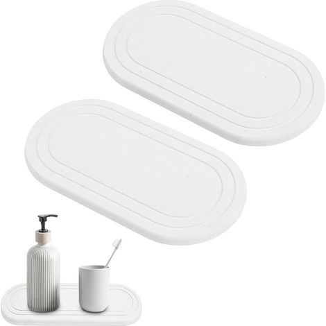 Lot de 2 Plateaux en Pierre Absorbant l'eau, Evier Porte-Savon à séchage Rapide en Pierre de diatomite Tapis pour la Maison et la Cuisine Salle Bain (20 x 10 cm, Blanc) (1/5)