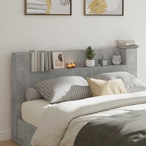 Kopfteil-Schrank mit LED mit Regal Beton 180 x 16,5 x 103,5 cm