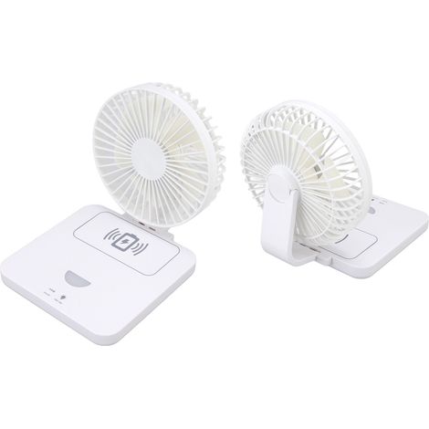 Ventilateur de bureau USB avec chargeur de téléphone sans fil, veilleuse à intensité variable, 3 vitesses, orientable à 180°, petit format (1/5)