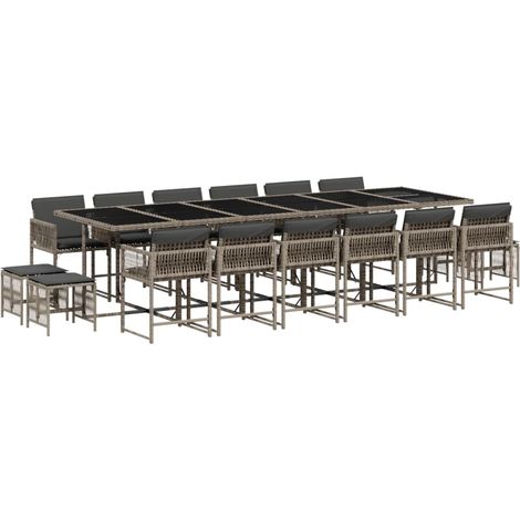 vidaXL Set da Pranzo da Giardino 17pz con Cuscini Grigio in Polyrattan (1/5)