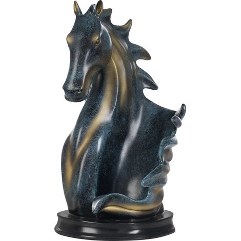 Support de bouteille de vin, design unique de statue de cheval, construction en résine durable, Bleu (1/2)
